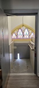 Inside view of a passenger lift used to transport people inside a local church